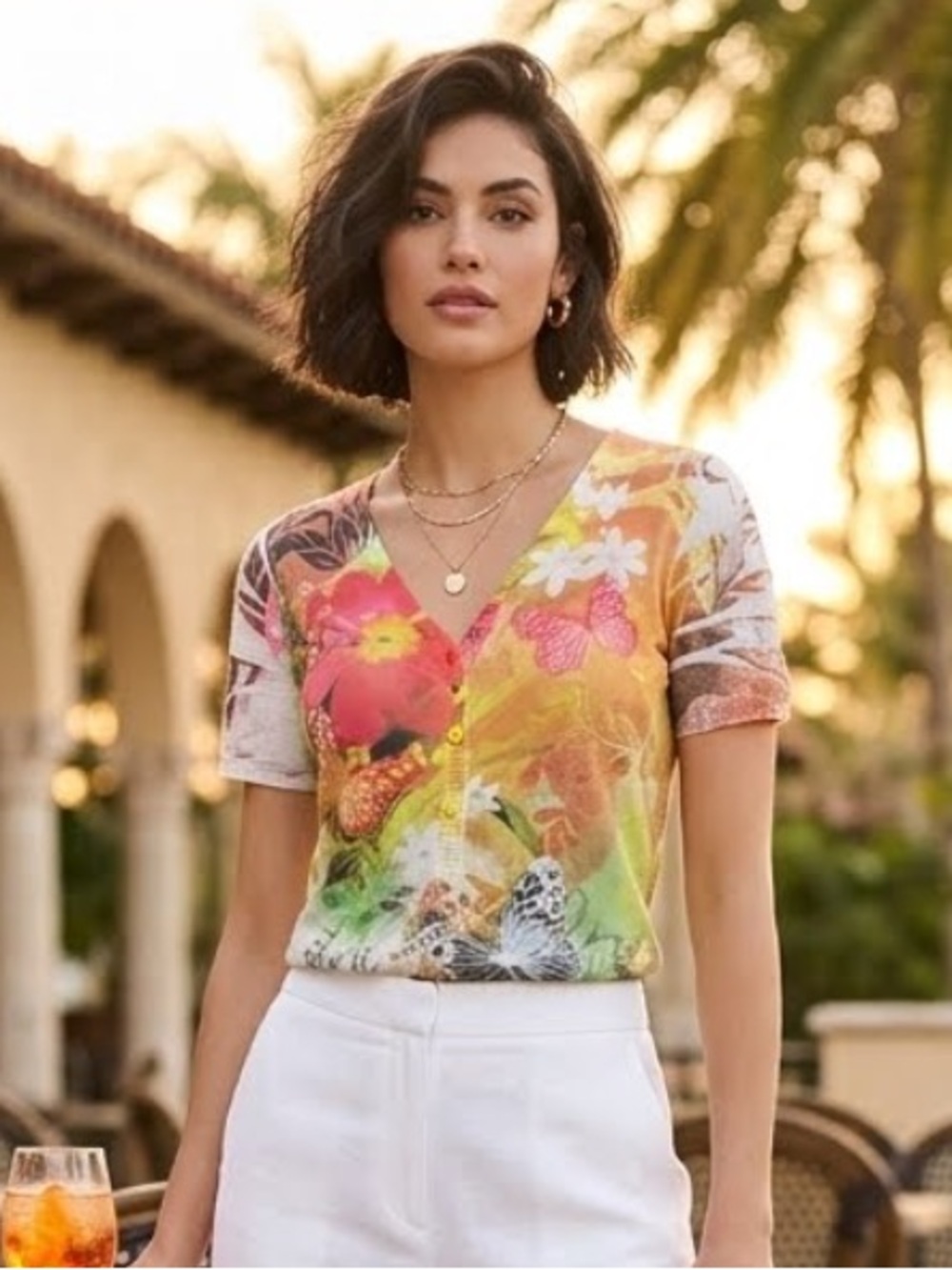 Y2K V-Neck Knit Button Up Sweater Top Whimsy Fairycore Floral Butterfly Sz Small